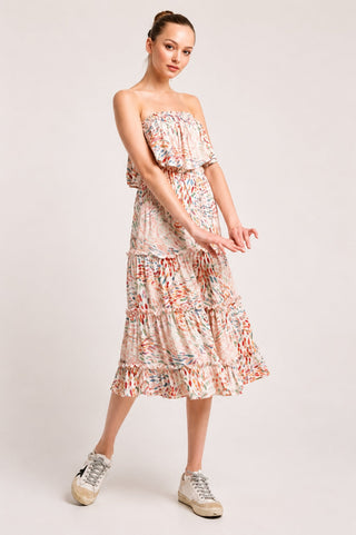 Faye Boho Print Strapless Tiered Midi Dress - Side Angle View