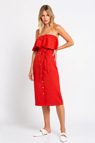 In Your Dreams Red Strapless Midi Dress - Outfit View