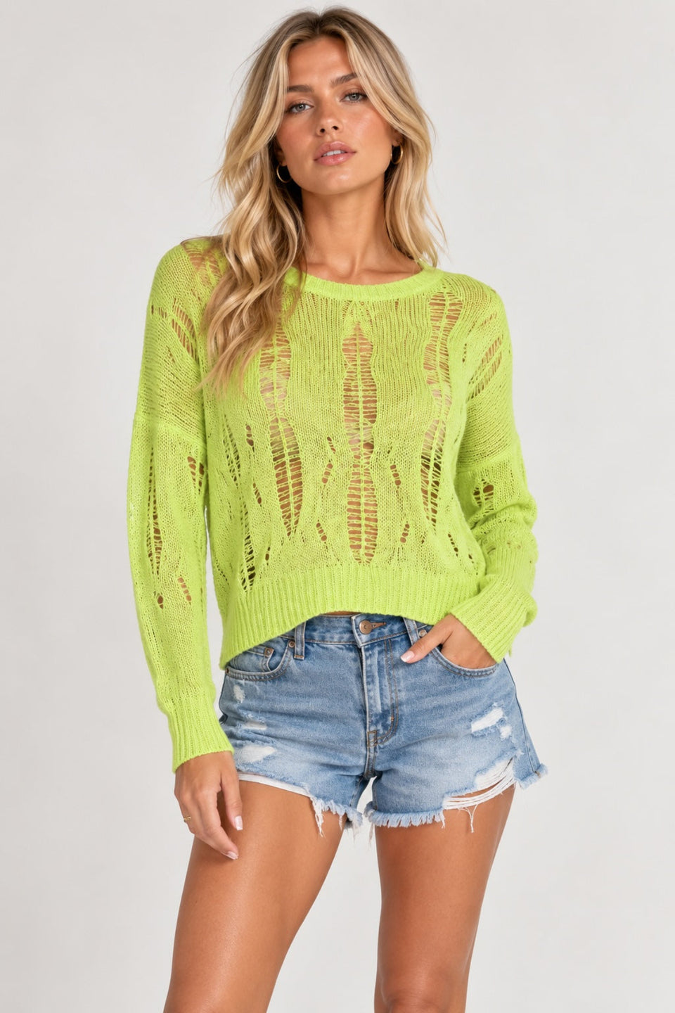 Delirious About Lime Snagged Knit Sweater - Front View