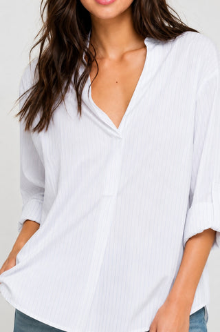 Ocean Breeze White and Blue Striped Top - Detailed View