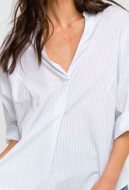 Collarless Striped Top