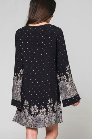 Black Flora Bell Sleevel Boho Dresses