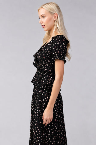 Becca Black Floral Two-Piece Midi Dress - Side View