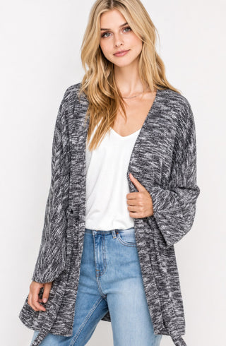Sasha Black Space Dye Kimono Sleeve Cardigan - Front View