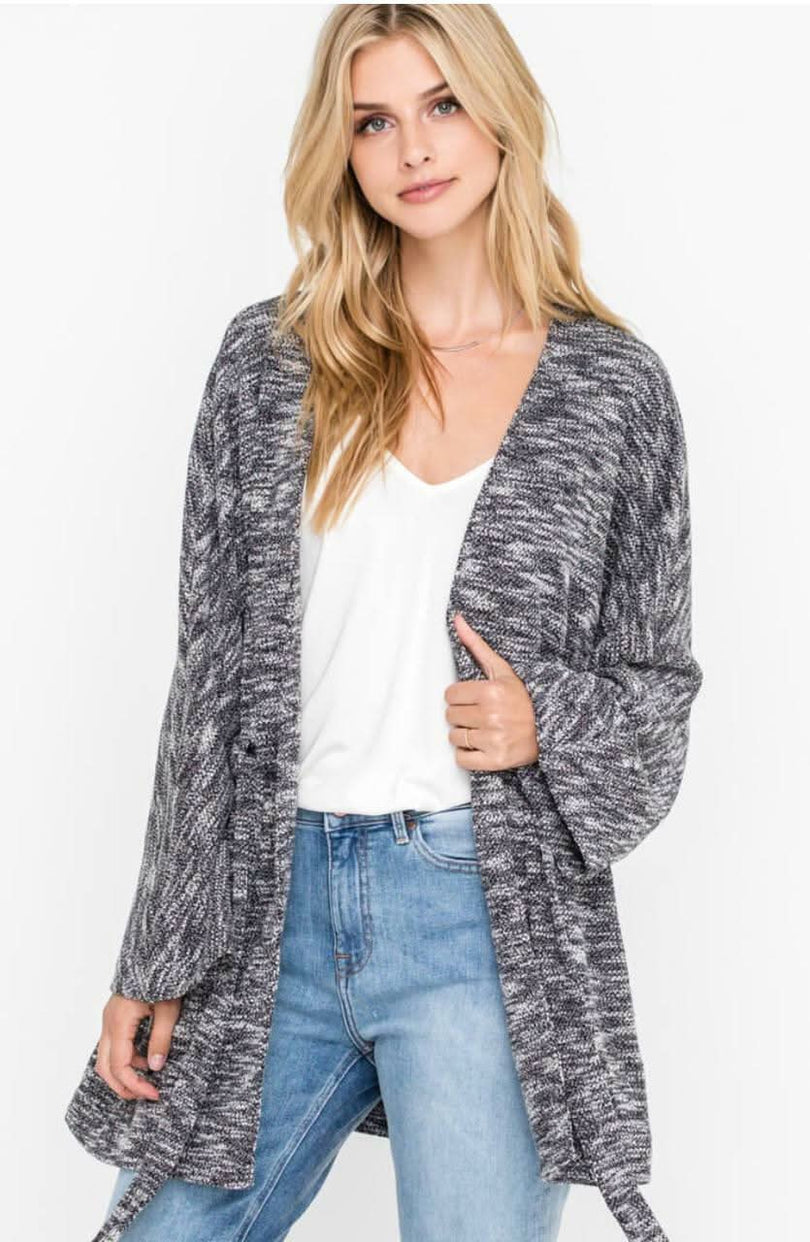 Black Space Dye Bell Sleeve Cardigan