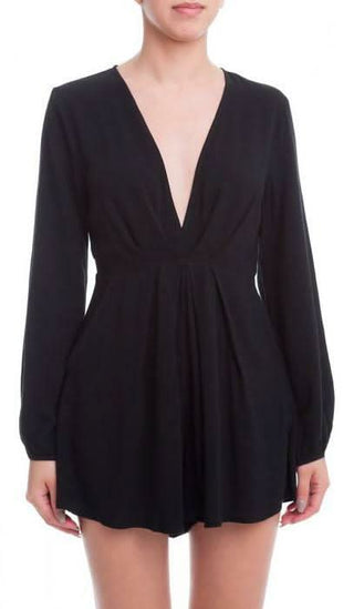 Intense Situation Black Deep-V Romper -front view