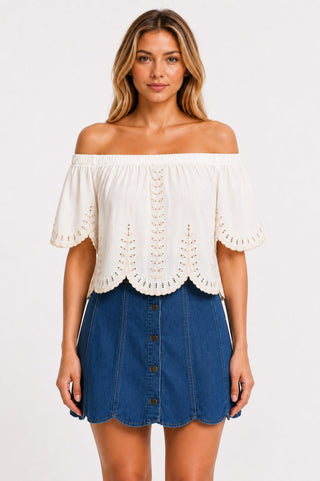 Wandering Ivy White Embroidered Off-the-Shoulder Top - Front View
