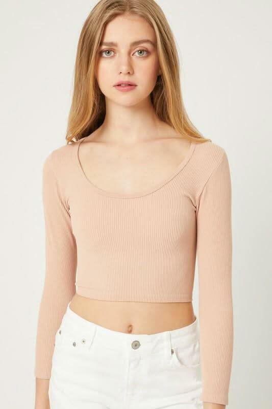 Three-Quarter Sleeve Crop Top -  BohoPink