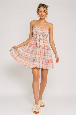 Canyon Sunset Blush Multi Stripe Strapless Mini Dress -  BohoPink