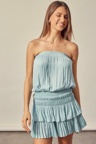 Lovely and Sweet Sage Blue Strapless Mini Dress - Front View