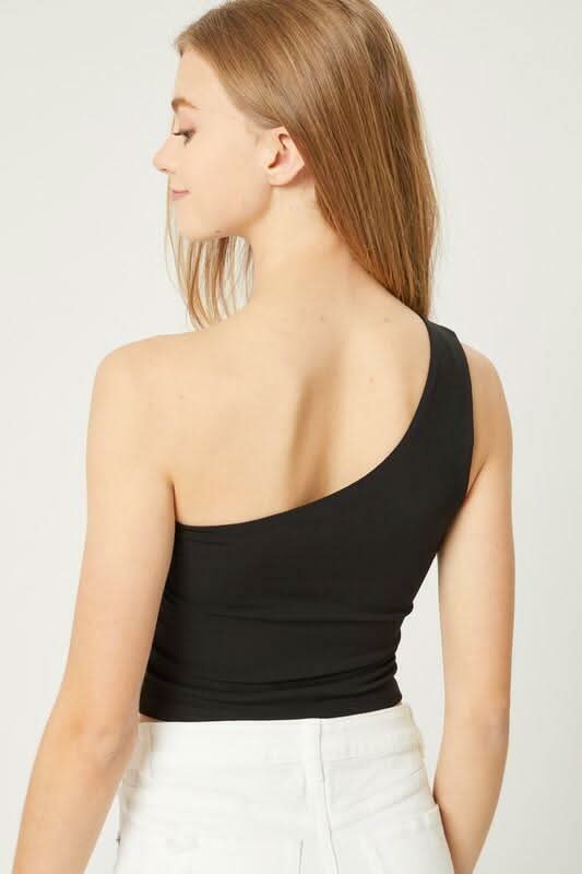 Elsa Black One-Shoulder Cropped Tank Top -  BohoPink