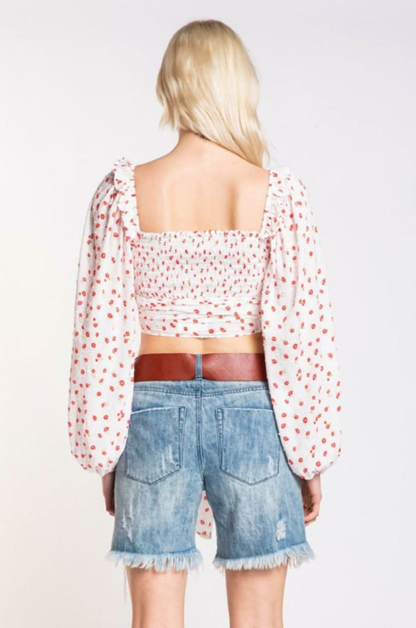 Signs Of Spring White And Red Floral Crop Top a back view