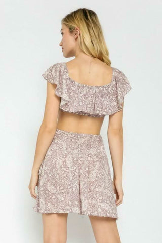 Luna Purple Dusk Paisley Cutout Ruffle Mini Dress - Back View