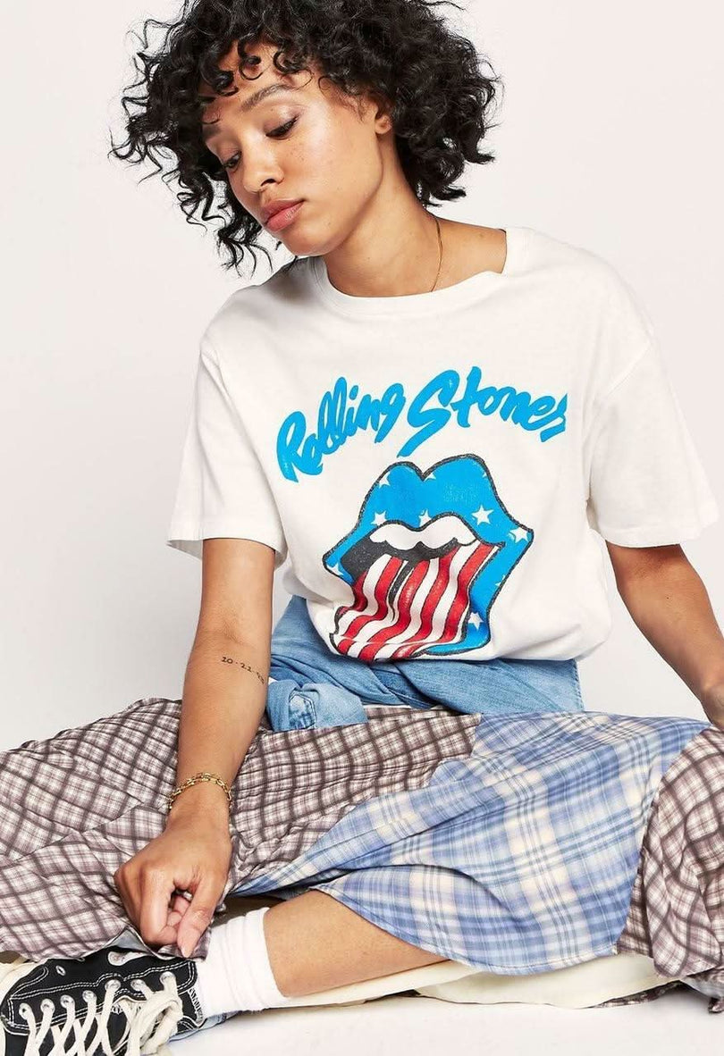 Daydreamer Rolling Stones Stars And Stripes Boyfriend Tee -  BohoPink