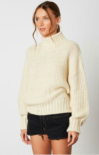 Jess Ivory Funnel Neck Knit Sweater - Side View 
