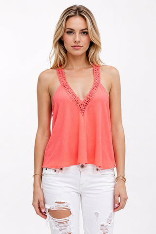 Party All The Time Neon Coral Tank - Front View