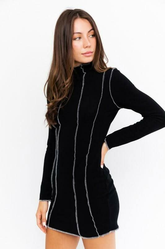 Letta Black Mock Neck Bodycon Mini Dress -  BohoPink