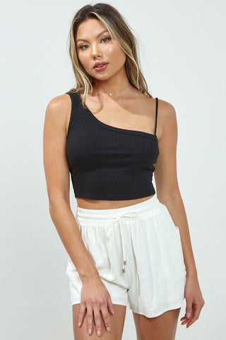 Black Asymmetric Crop Top 