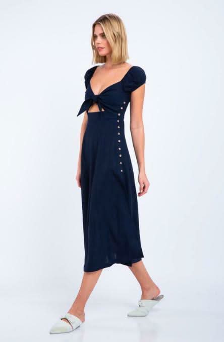 Navy Dress - Front-Tie Off-Shoulder Midi Dress | Boho Pink Navy Dress - Front-Tie Off-Shoulder Midi Dress | Boho Pink