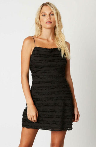 Black fringe mini dress front view