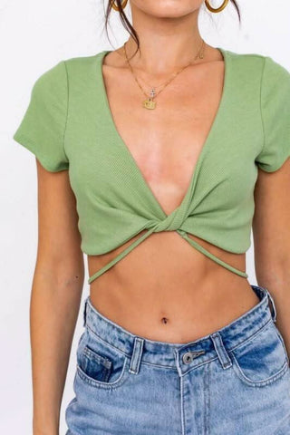 Evangeline Sage Wrap Crop Top - Detailed View