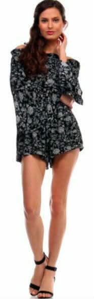 Brenda Black and White Floral Off-the-Shoulder Romper -  BohoPink