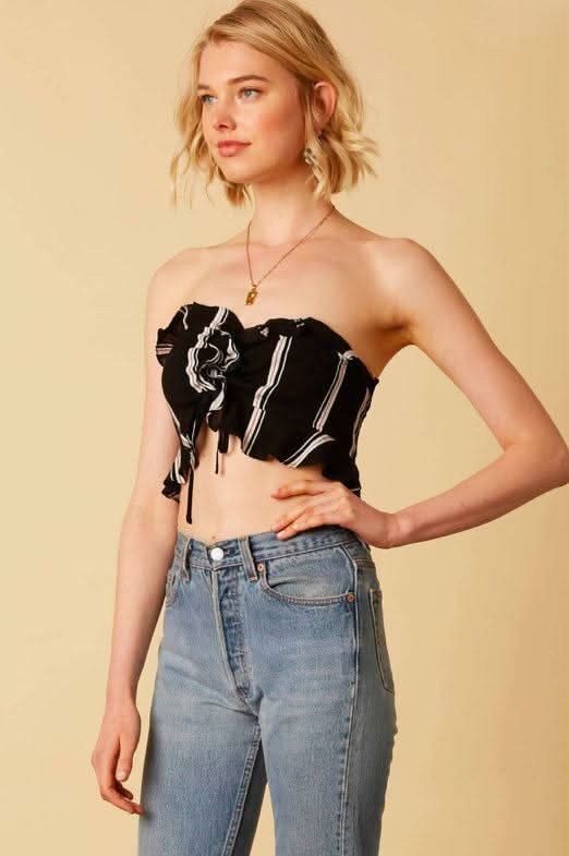 Striped Strapless Ruffle Crop Top