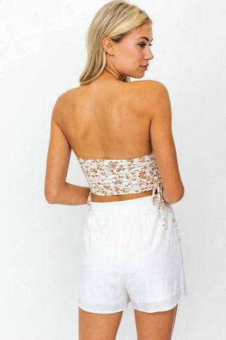 Not Only Ivory Coral Posy Floral Cropped Tube Top - Back View