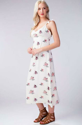 lightweight floral midi dress for vacation and brunch