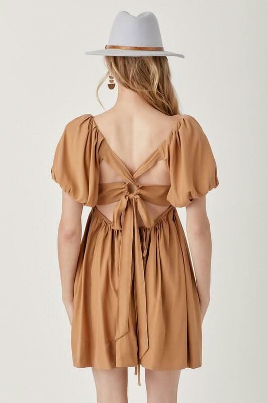 Cross Back Puff Sleeve Dress