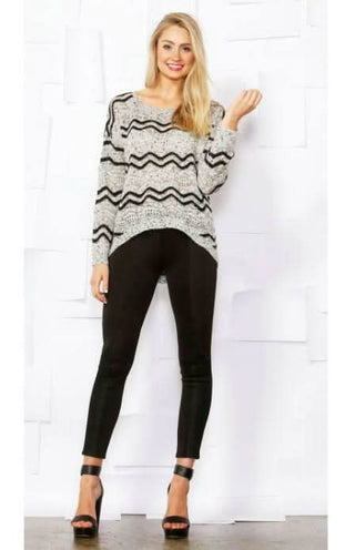 Hera Metallic Taupe and Black Chevron Sweater - Front View