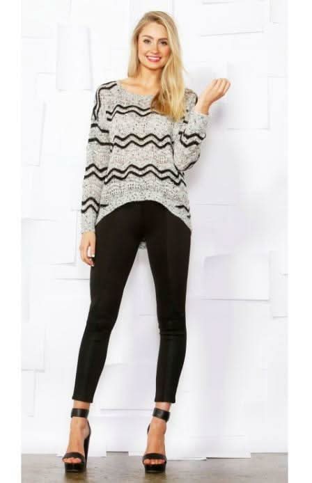 Hera Metallic Taupe and Black Chevron Sweater - Front View