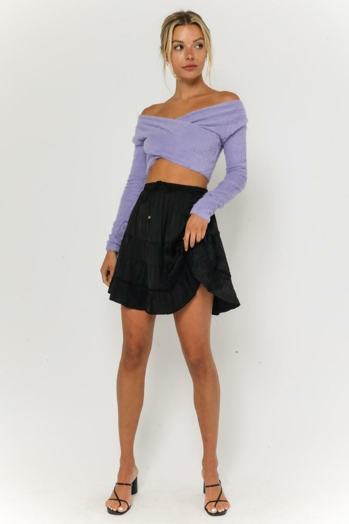 Black Satin A-line Mini Skirt