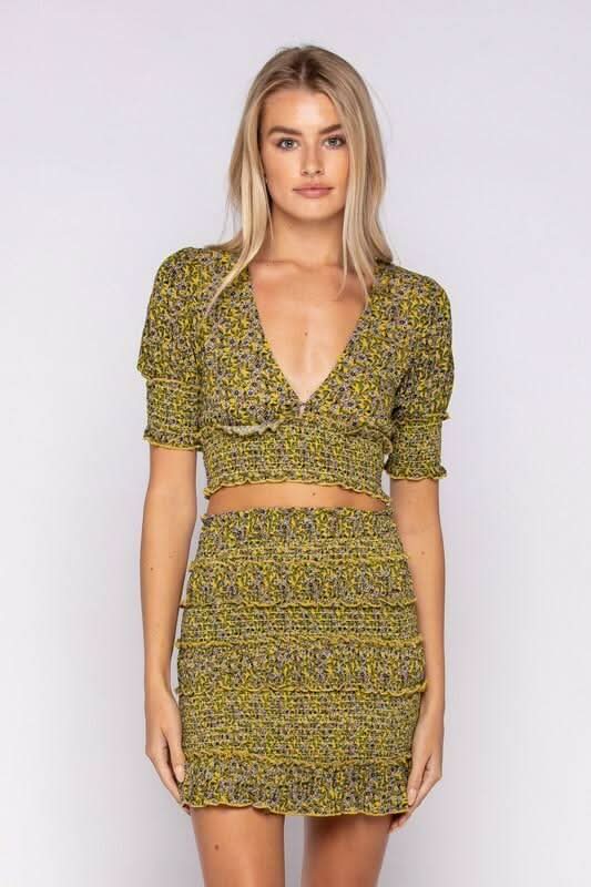 Floral Print Smocked Two-Piece Mini Dress 