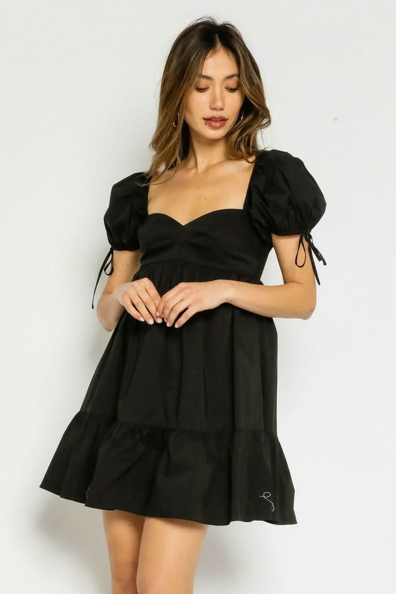 Jessie Black Babydoll Mini Dress a black babydoll dress with sleeves