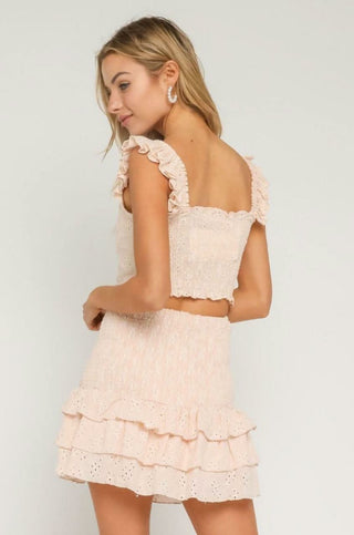 Nina Peach Eyelet Lace Ruffle Two-Piece Dress - Back Biew