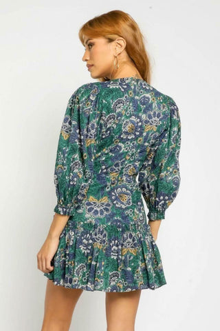 Loretta Green Floral Print Mini Dress - Back View