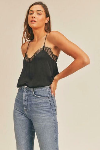 Lush Diana Black Lace Trim Cami Top - Stide Angle View