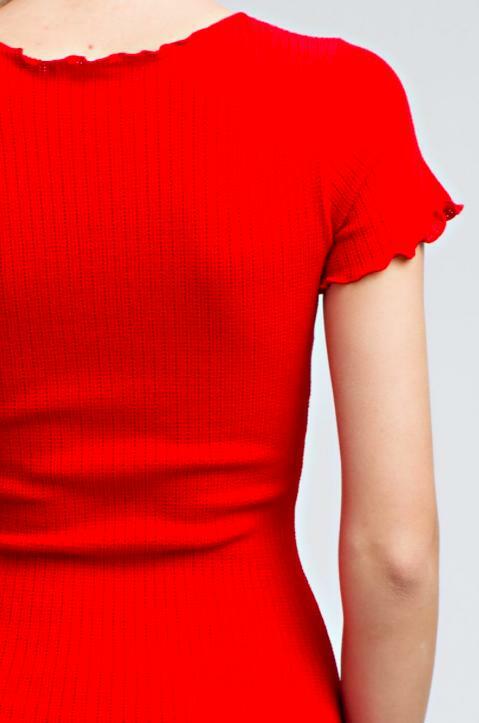 Jenna Red Knit Lettuce Hem Dress -  BohoPink