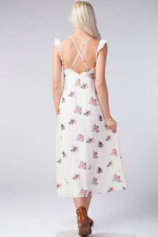 floral midi summer dress with adjustable crisscross back