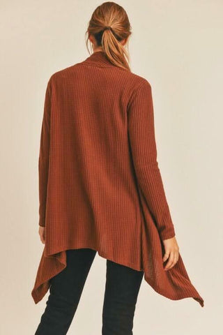 Lush Better Days Waffle Knit Waterfall Cardigan - Back View
