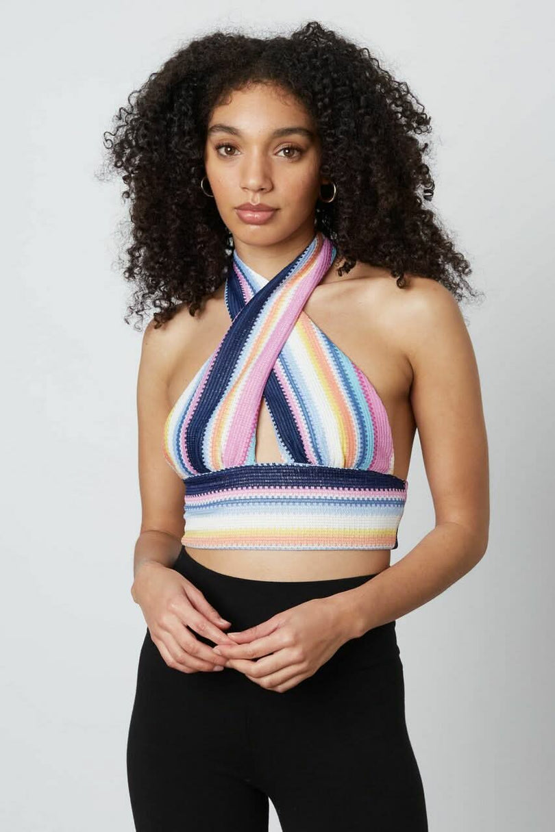 Striped Print Halter Crop Top