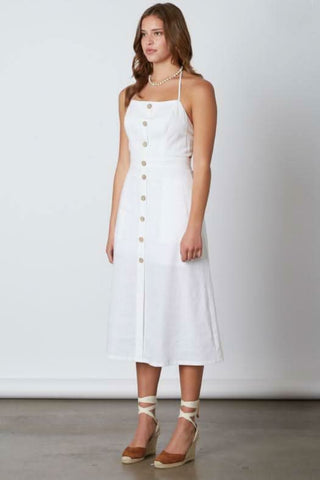 White button front midi dress front view