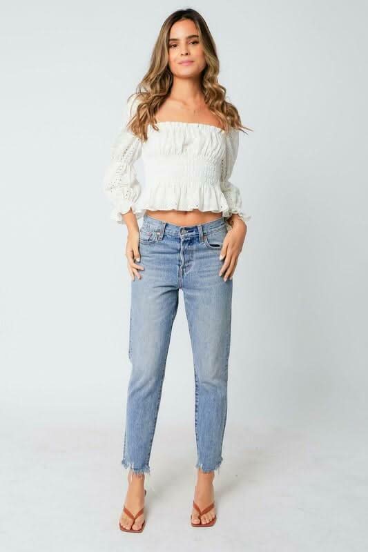 White Eyelet Long Sleeve Top