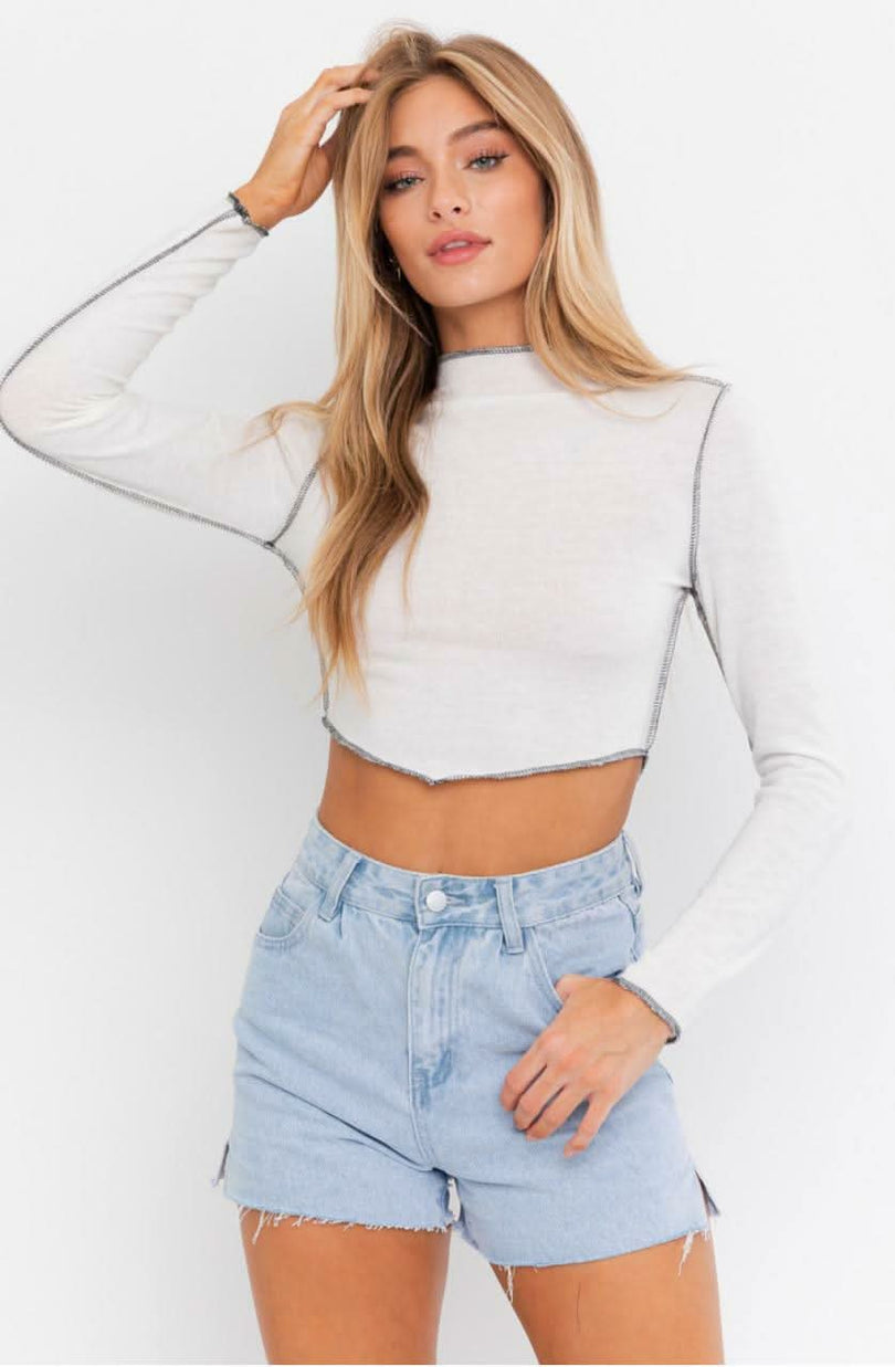Letta White Mock Neck Crop Top