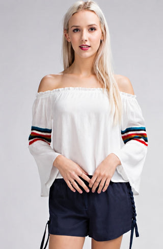 Playa Fest White Off-the-Shoulder Bell Sleeve Top - Front View
