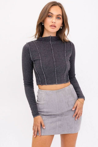 Grey Mock Neck Crop Top 