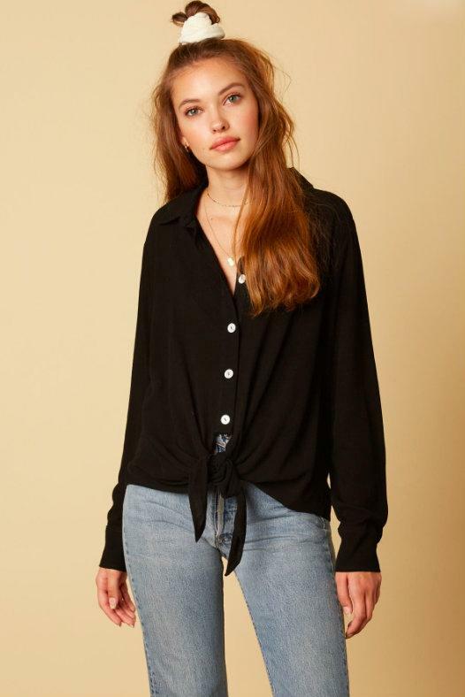 Black Button-Up Long Sleeve Shirt