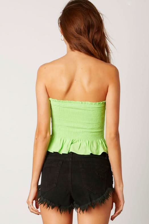 Jenna Lime Green Button-Down Strapless Smocked Top -  BohoPink