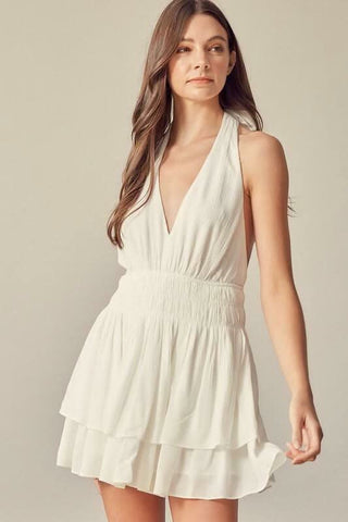 Tracie White Halter Romper - Front Vie - Romper Dresses